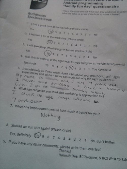 My favourite feedback form