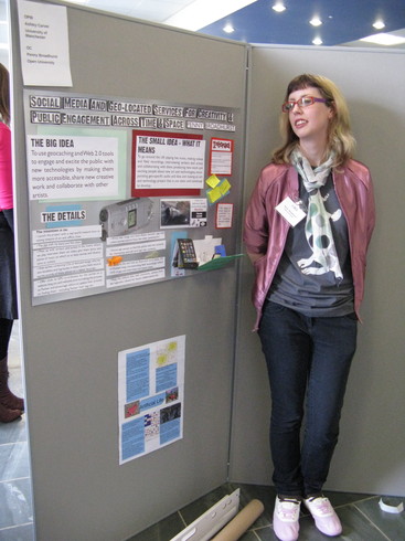 Penny Broadhurst from Open Uni next to her prizewining poster